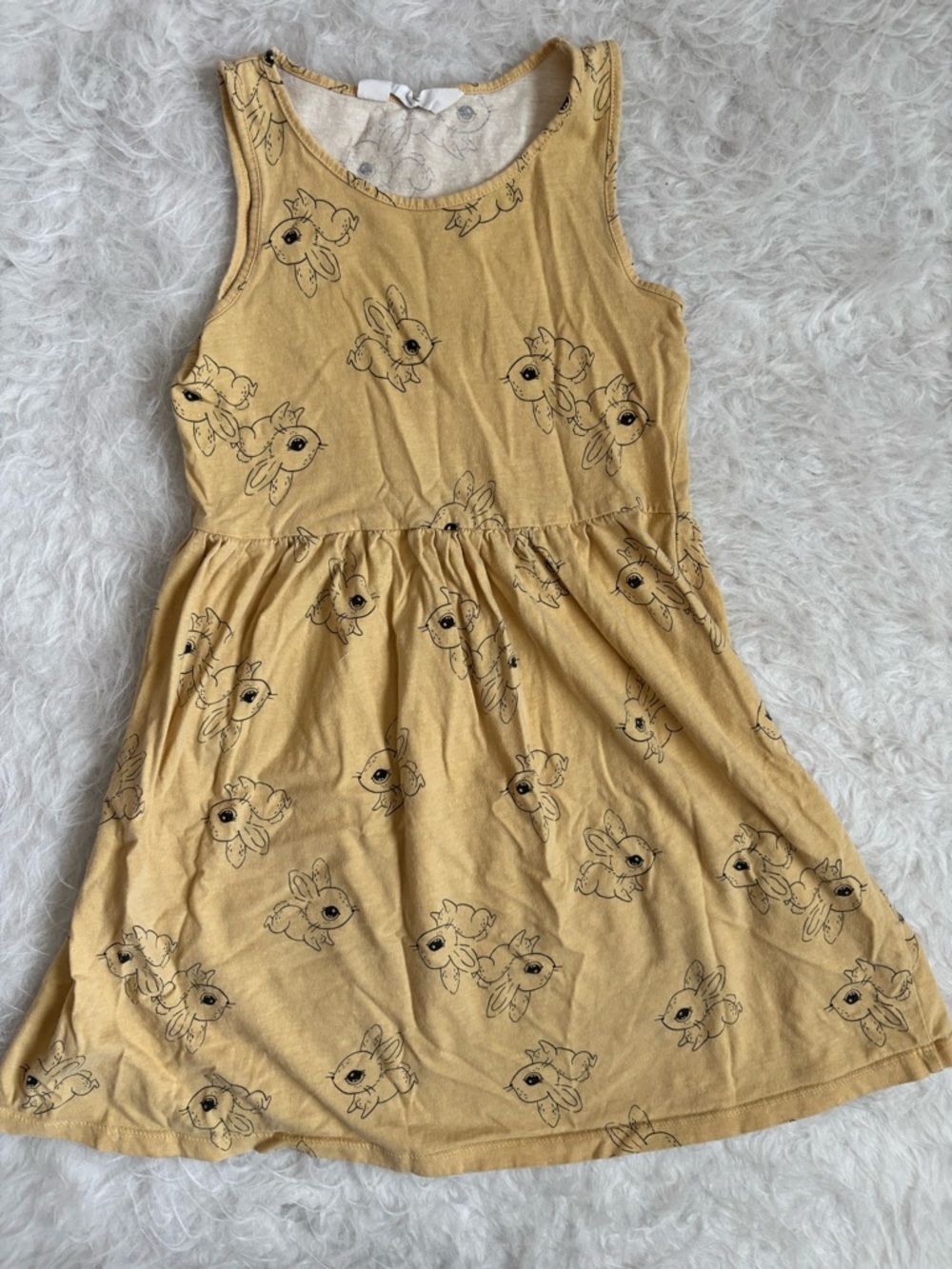H&M Girls Soft Yellow Sleeveless Bunny Print Dress